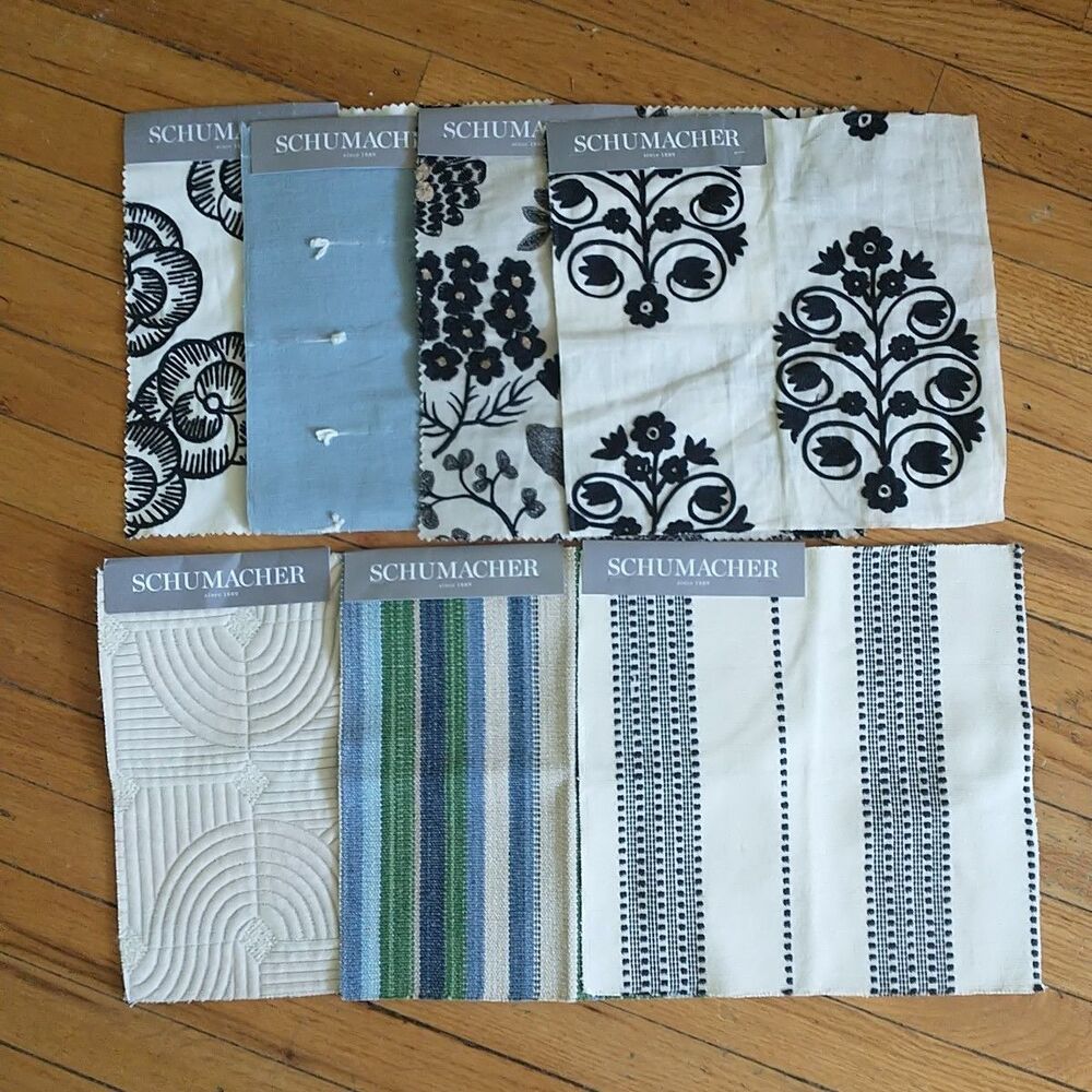 New SCHUMACHER Fabric Samples Floral Striped Square Embroiderered Lot Of 7